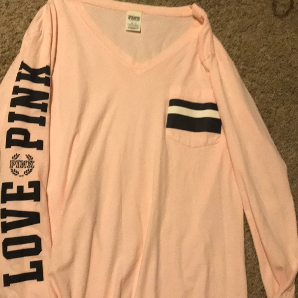 Pink longsleeve V-neck T-shirt
